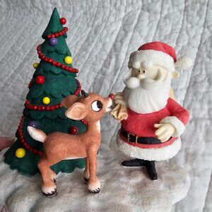 Rudolph the Red Nosed Reindeer and Santa with Christmas Tree Figurine- Enesco